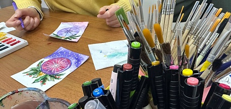 Новогодняя открытка акарелью